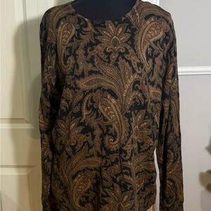 Ralph Lauren Men's Black and Brown Paisley Crewneck Sweater silk/cashmere blend